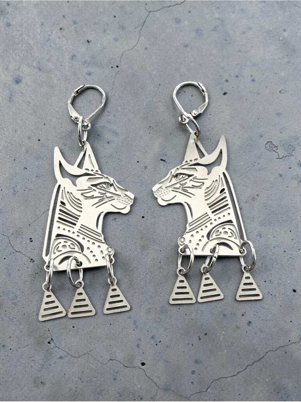 🆕 Sphinx with Pyramids Laser Etched Dangle Earrings